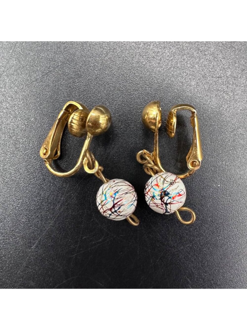 Vintage Clip On Earrings Lot Dangle Drop Mid Century Beads Rhinestones 3 Pairs - Picture 5 of 10